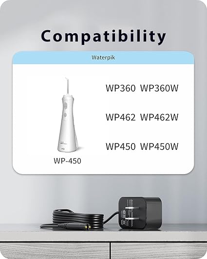 for Waterpik Replacement Charger, Compatible with Waterpik WP360 WP360W WP462 WP462W WP450 WP450W Water flosser Power Co