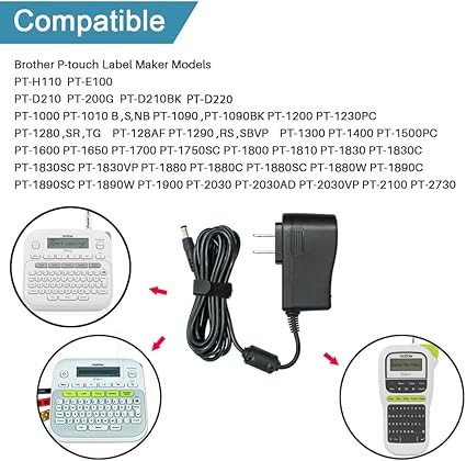 Ac Dc Adapter for Brother P-Touch PT-D210 PTD 210 PTD220 PT-D200VP PTH110 Label Maker, UL Listed Power Supply Charger fo