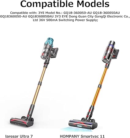 36V AC Adapter for Lirios Q5 Pro, CHEBIO CVC-V18, HOMPANY SmartVac11, Laresar Ultra 7, Smoture VAC01 VAC02 VAC03, AFNOP