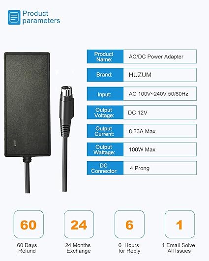 4-Pin 12V 8.33A AC Adapter for Synology Disk Station 4-Bay DS410 DS410j DS411 DS411J DS412 DS412 + DS416 DS418 DS918+ DS