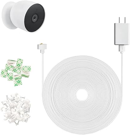 26FT 1 Pack Power Adapter and Cable for Google Nest Cam (Battery) Outdoor or Indoor 2nd Gen, Weatherproof Charging Power