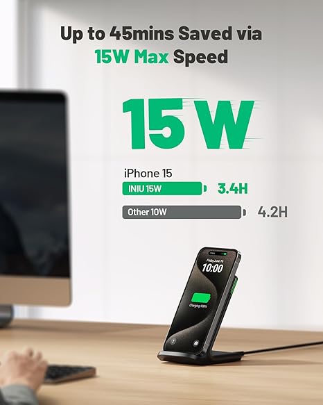 Wireless Charger, 15W Fast Qi Certified Wireless Charging Station with Sleep-Friendly Adaptive Light Compatible with iPh Wireless Charger, 15W Fast Qi Certified Wireless Charging Station with Sleep-Friendly Adaptive Light Compatible with iPh