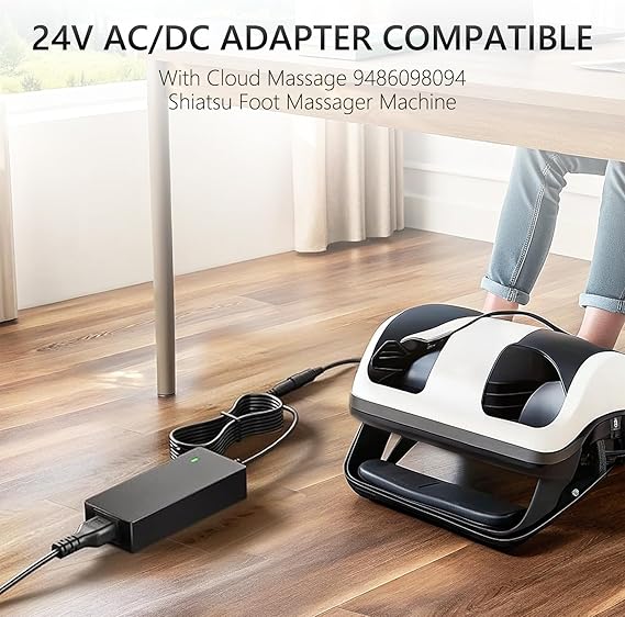 24V Powe Adapter Charger Compatible with Cloud Massage 9486098094 Shiatsu Foot Massager Deep Kneading Machine with Heat