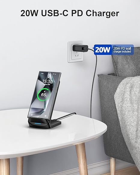 Fast Wireless Charger, Qi Certified Wireless Charging Stand with PD20W Adapter USB Charger for iPhone 16/16 Plus/16 Pro/