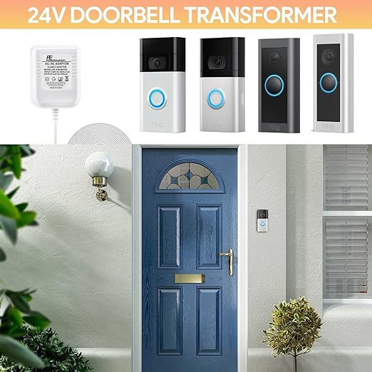 Doorbell Transformer 24V Adapter for Ring Video Doorbell, 16.4ft Long C Wire Power Supply, Compatible with Ring, Nest He
