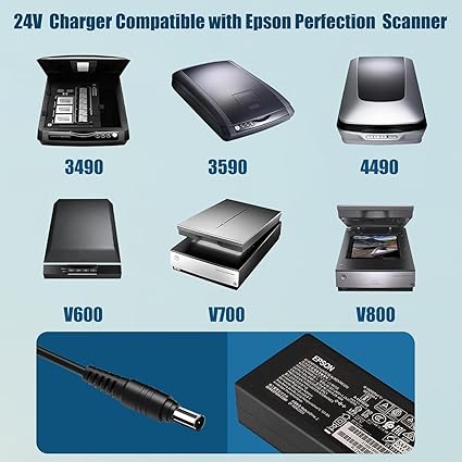 Power Supply Fit for Epson Perfection Scanner V500 V600 V700 V800, 24V AC Adapter for Epson Workforce WF-100 WF-110 ES-4
