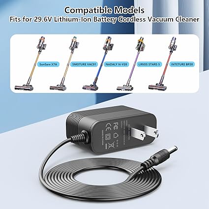 36V Charger for 29.6V Battery Cordless Vacuum Cleaner Replacement for SMOTURE, SunSare, NADALY, INTETURE, Iirios, SunSar