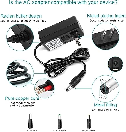 Massage Gun AC DC Power Supply Adapter 18V 2A Universal Compatible with Naipo, Sharper Image 2437599 1011666 1013002 101