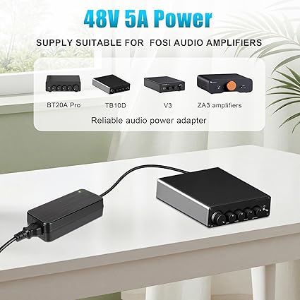 for Fosi Audio Power Supply Adapter, 48V 5A, Compatible with BT20A Pro, TB10D, V3, ZA3 Amplifiers Connector Type DC Com
