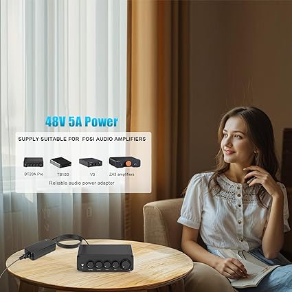 for Fosi Audio Power Supply Adapter, 48V 5A, Compatible with BT20A Pro, TB10D, V3, ZA3 Amplifiers Connector Type DC Com