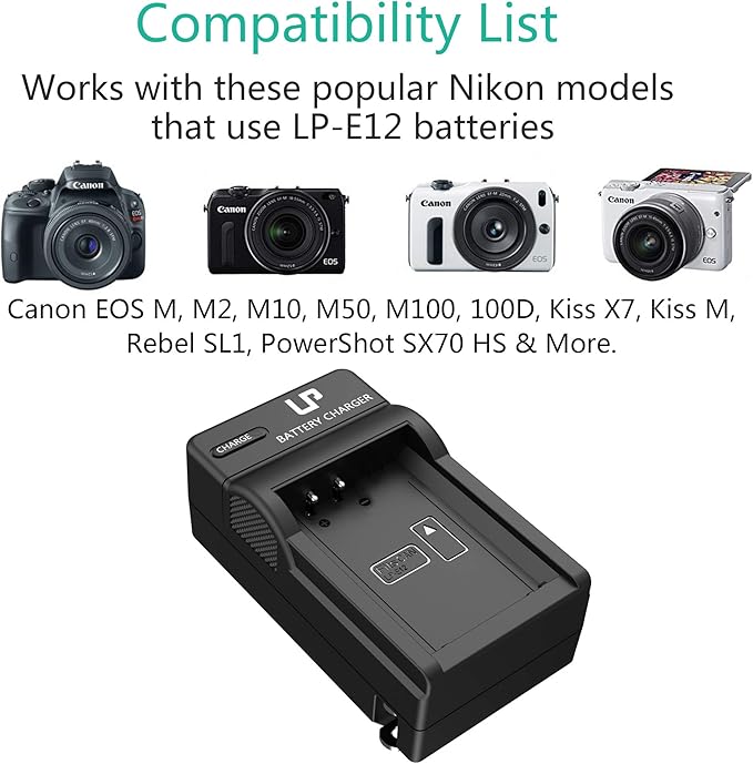 LP-E12 Battery Charger, Charger Compatible with Canon EOS M100, M50, M10, M2, M, Rebel SL1, 100D PowerShot SX70 HS, Kiss