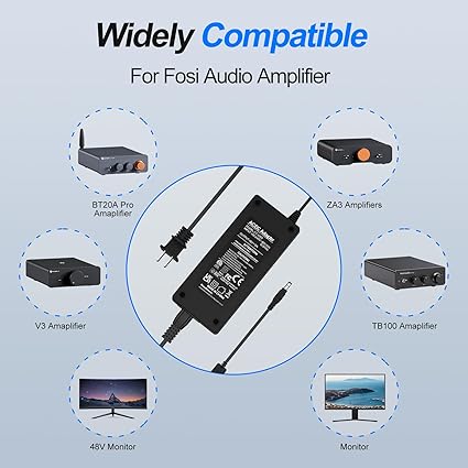 Audio 48V 5A Power Adapter Supply for Fosi Home Audio Bluetooth Stereo Receiver Amplifier Mini Hi-Fi Class D Integrated