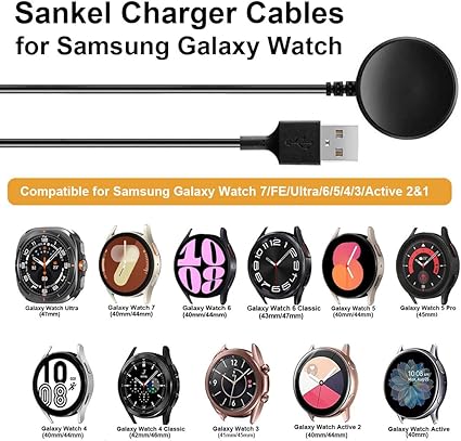 2-Pack Sankel Charger Compatible for Samsung Galaxy Watch 7/6/6 Classic/5/5 Pro/4/4 Classic/3/Active 2/Acrive/Ultra/FE -