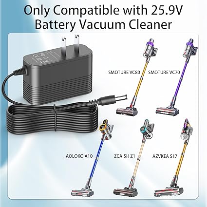 Replacement for 25.9V Vacuum Battery Charger, 31V 0.5A AC Adapter Compatible with AZVKEA S17, SMOTURE VC70 VC80, AOLOKO