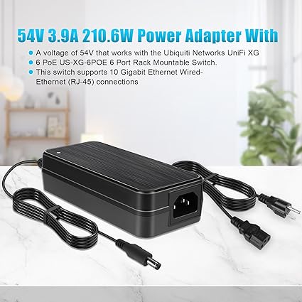 54V dc Power Adapter that Works with Ubiquiti Networks UniFi XG 6 PoE US-XG-6POE USW-Ultra-210W 6 8 Port Switch UI.com A