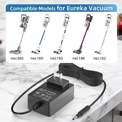 Charger for Eureka RapidClean Pro, Power Cord for Eureka Stylus Lightweight Cordless Vacuum Cleaner NEC180 NEC182 NEC185