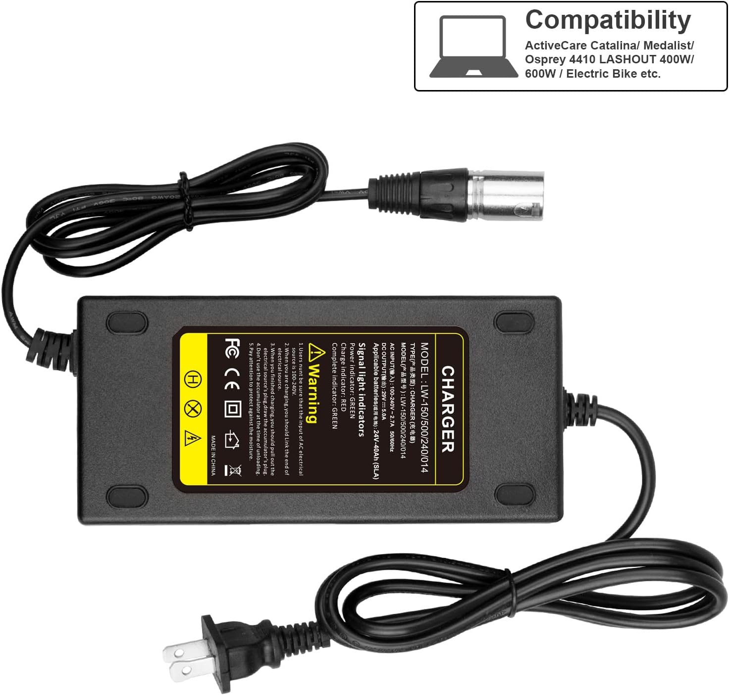 New 24V 5A Battery Charger for Electric Bike, Wheelchair, Mobility EA1065, S150 180 X-CEL, Jazzy 1107,1121, 1121 HD, 614 - Click Image to Close