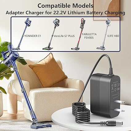 26V Charger for 22.2V Battery Vacuums Compatible with VersLife S7 Plus, YONNDER E1, FABULETTA FSV005 22.2V Li-ion Batter