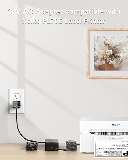 24V Power Supply Compatible with Nelko PL70E Bluetooth Thermal Shipping Label Printer Power Adapter Compatible with Nelk