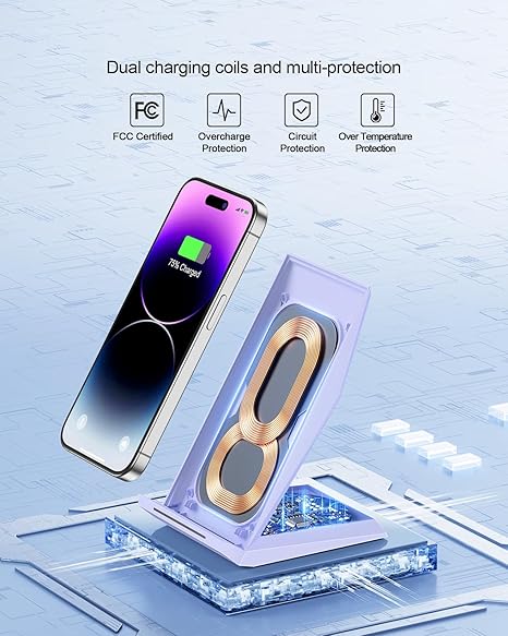 Wireless Charger with USB C Charger - Qi Certified Fast Wireless Charging Stand Compatible with iPhone 16/15/14/13/12, P