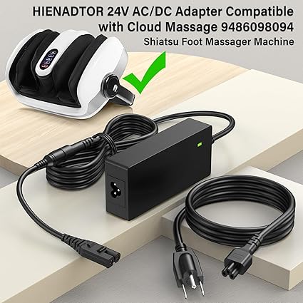 24V Charger for Cloud Massage 9486098094 Shiatsu Foot Massager Deep Kneading Machine with Heat Therapy Power Cord AC DC