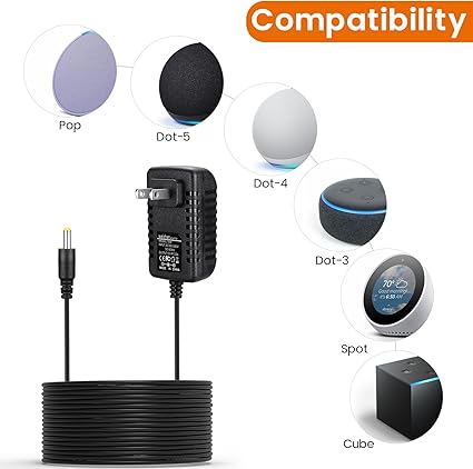 15W Power Adapter Replacement for Echo Pop, Dot 5th Gen, Dot 4th Gen, Dot 3rd Gen, Kids Edition, TV Cube Smart Speakers