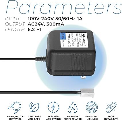 Sprinkler System Power Supply Transformer 24V 300mA Irrigation Timers System Power Cord Replacement Part AC Adapter Char