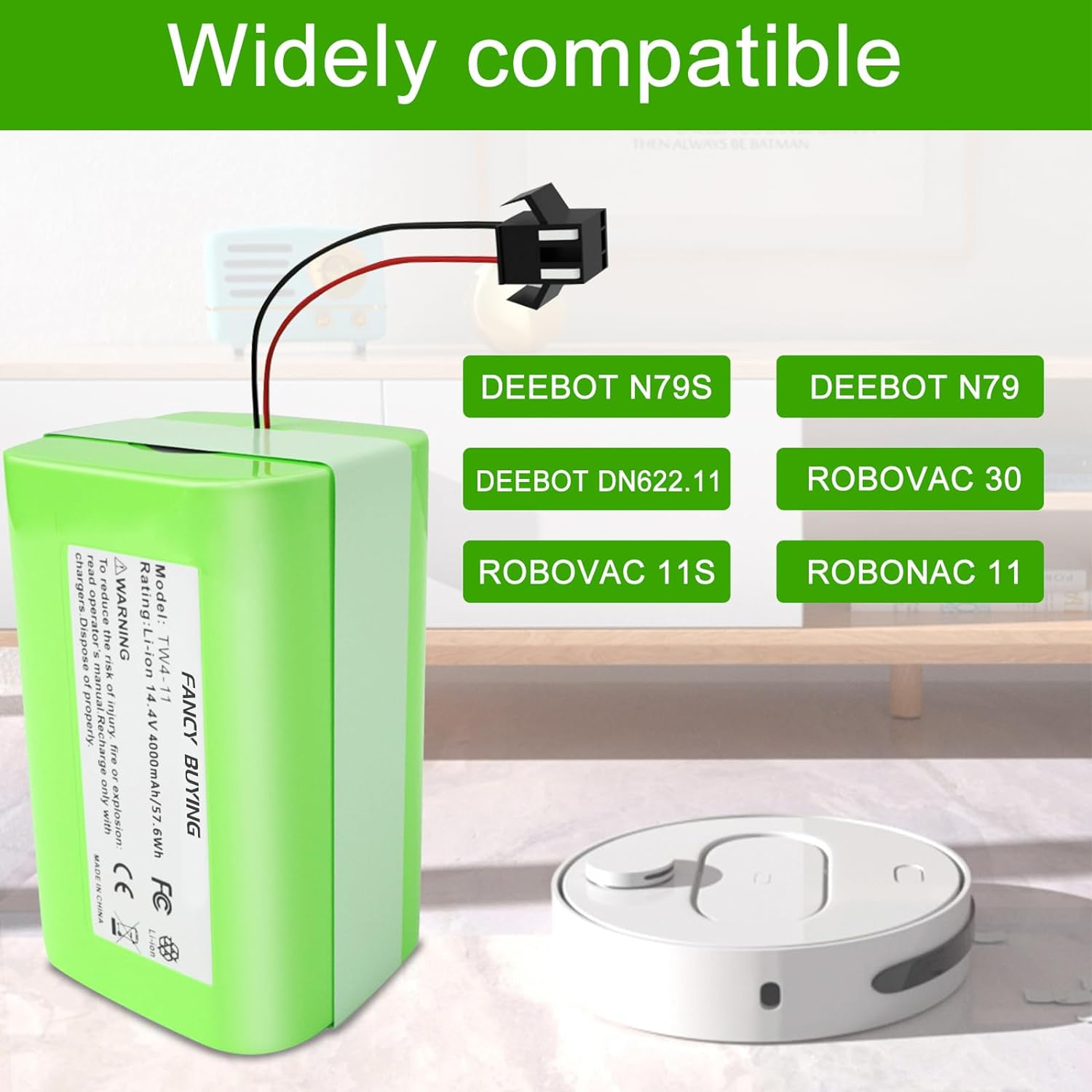 14.4V 4000mAh Replacement Battery Compatible with Ecovacs Deebot N79S, 500, N79, DN622 and Eufy RoboVac 11S, 11S MAX, 15