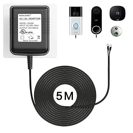 Doorbell Power Adapter for Ring, 24V Universal Transformer Compatible with Multiple Types,16ft/5M,24V Power Source Ac M