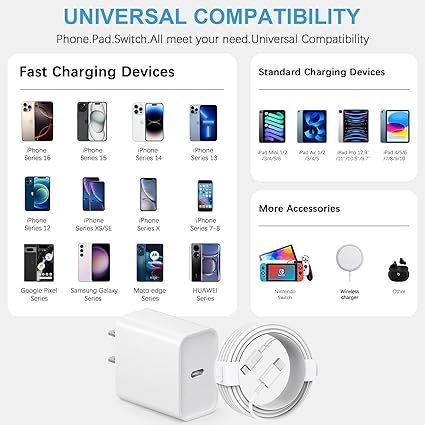 iPhone 16 15 Charger Fast Charging Type C Chargers USB C Charger Block iPhone 16 Chargers with 2 Pack 6FT Cable for iPho iPhone 16 15 Charger Fast Charging Type C Chargers USB C Charger Block iPhone 16 Chargers with 2 Pack 6FT Cable for iPho