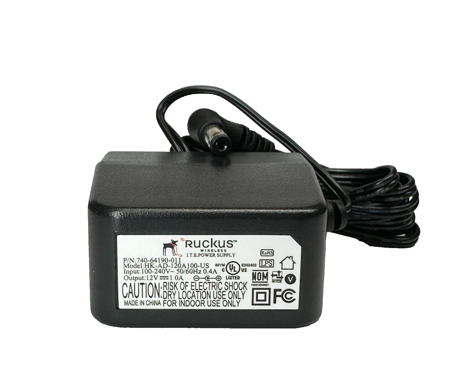 Ruckus Power Supply 12VDC 1.0A MPN 740-64190-001 Model HK-AD-120A100-US *NEW* Type AC/DC Adapter Features Powered MPN H