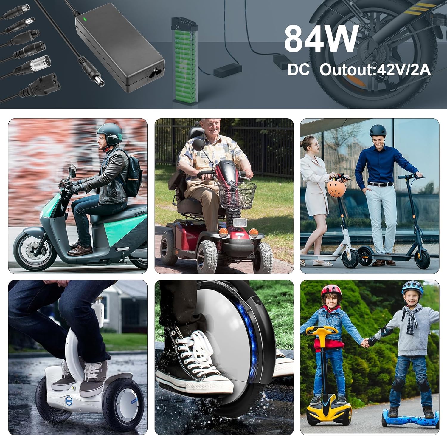 42V 2A Scooter Charger with 7 Connections, Fast Charger for Razor/Jetson/Voyage, gotrax Electric Scooter Charger, ninebo
