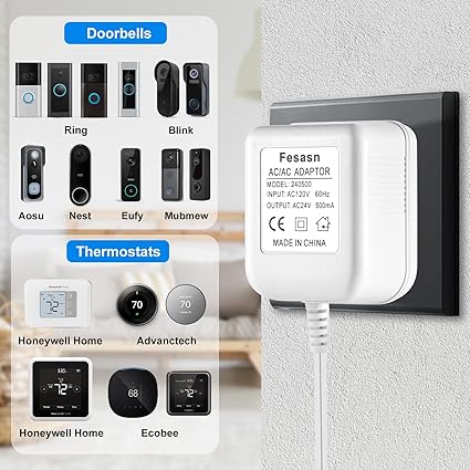 24V AC Power Supply, C Wire Adapter for Smart Thermostat, Fits for Nest Hello August Ring Door Bell and Ecobee Nest Hone