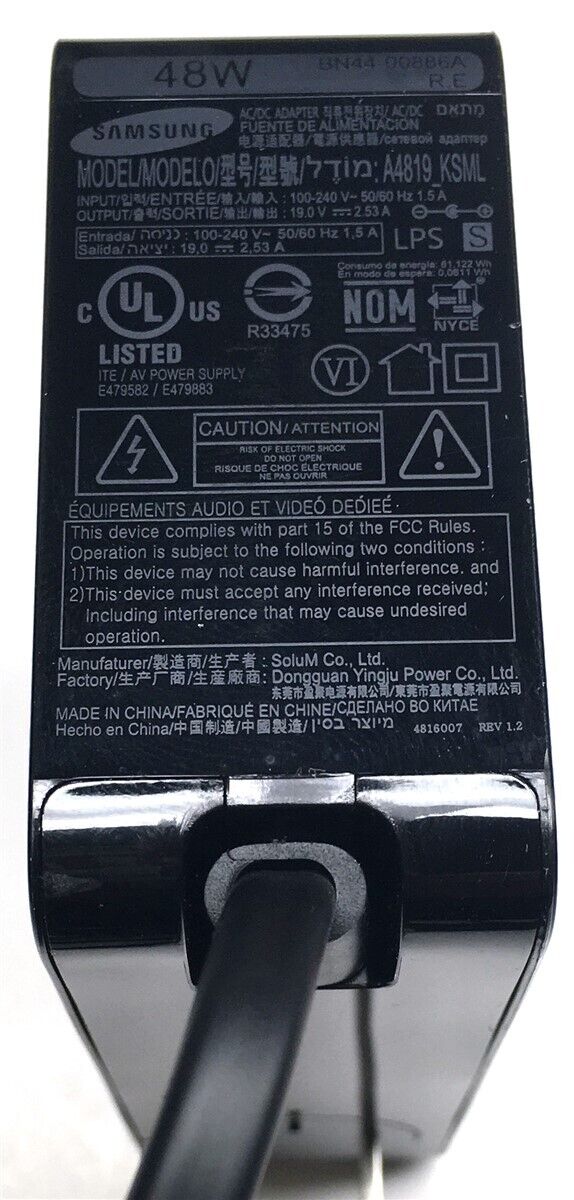 Genuine Samsung Monitor TV Charger AC Power Adapter A4819_KSML 19V 2.53A 48W Compatible Brand For Samsung Maximum Outpu - Click Image to Close
