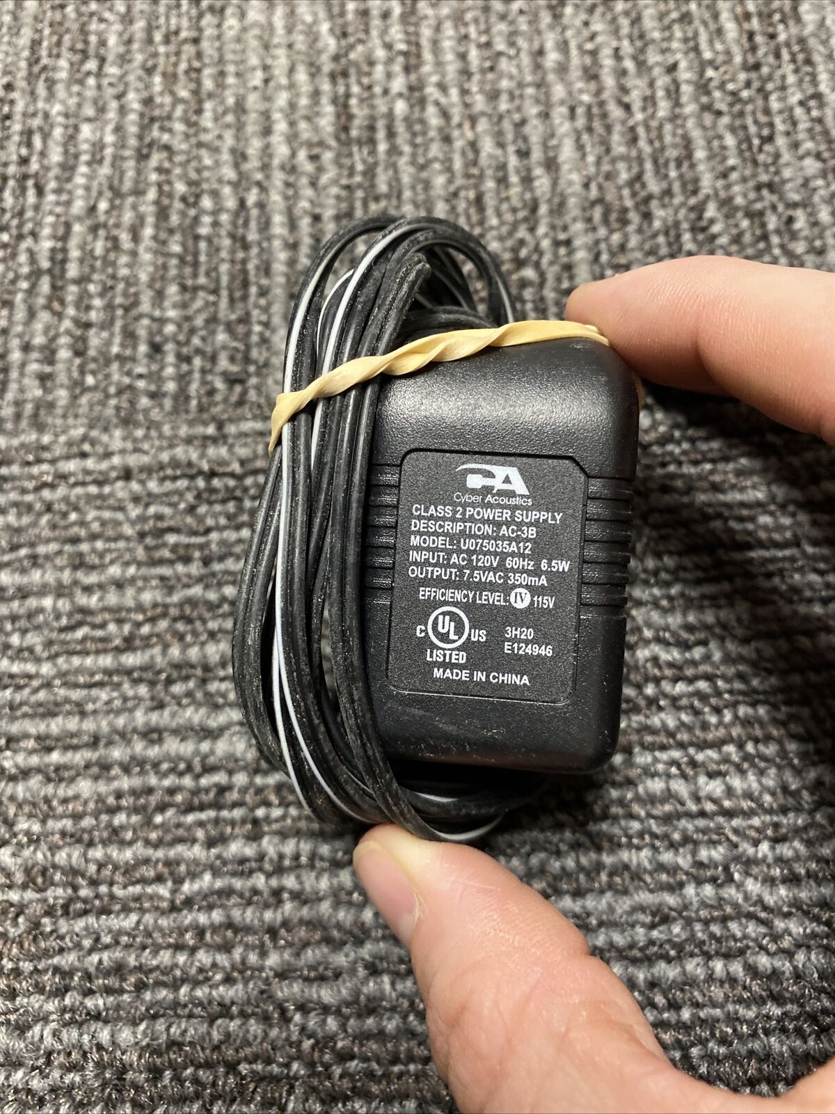 Cyber Acoustics AC-3 U075035D Class 2 Power Supply AC-3 7.5V 350mA 8W Adapter Compatible Brand: Universal Connection S