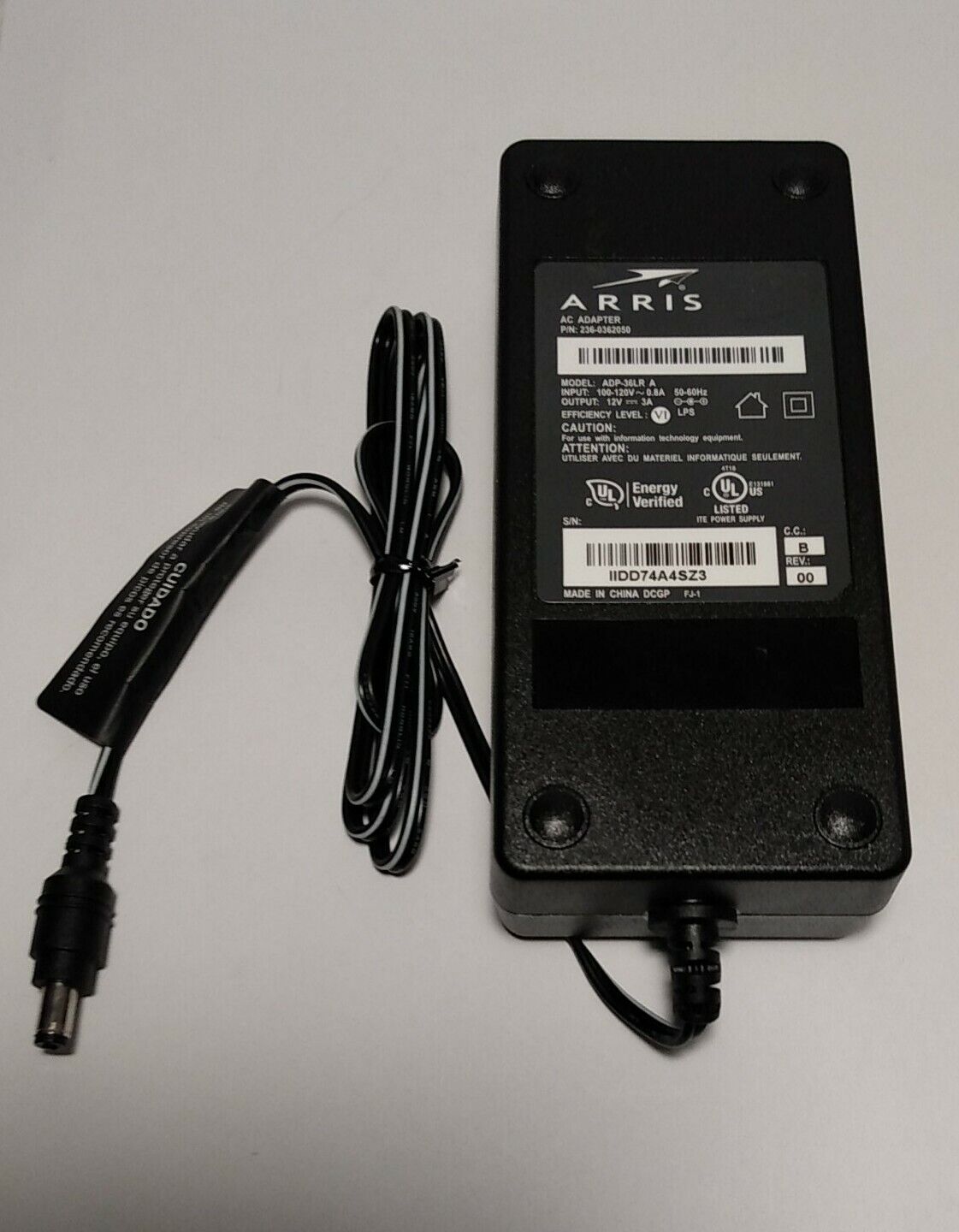 Arris AC Adapter ADP-36LR 12V 3A Power Supply (with Power Cord) Brand: Arris Type: AC ADAPTER Custom Bundle: No C