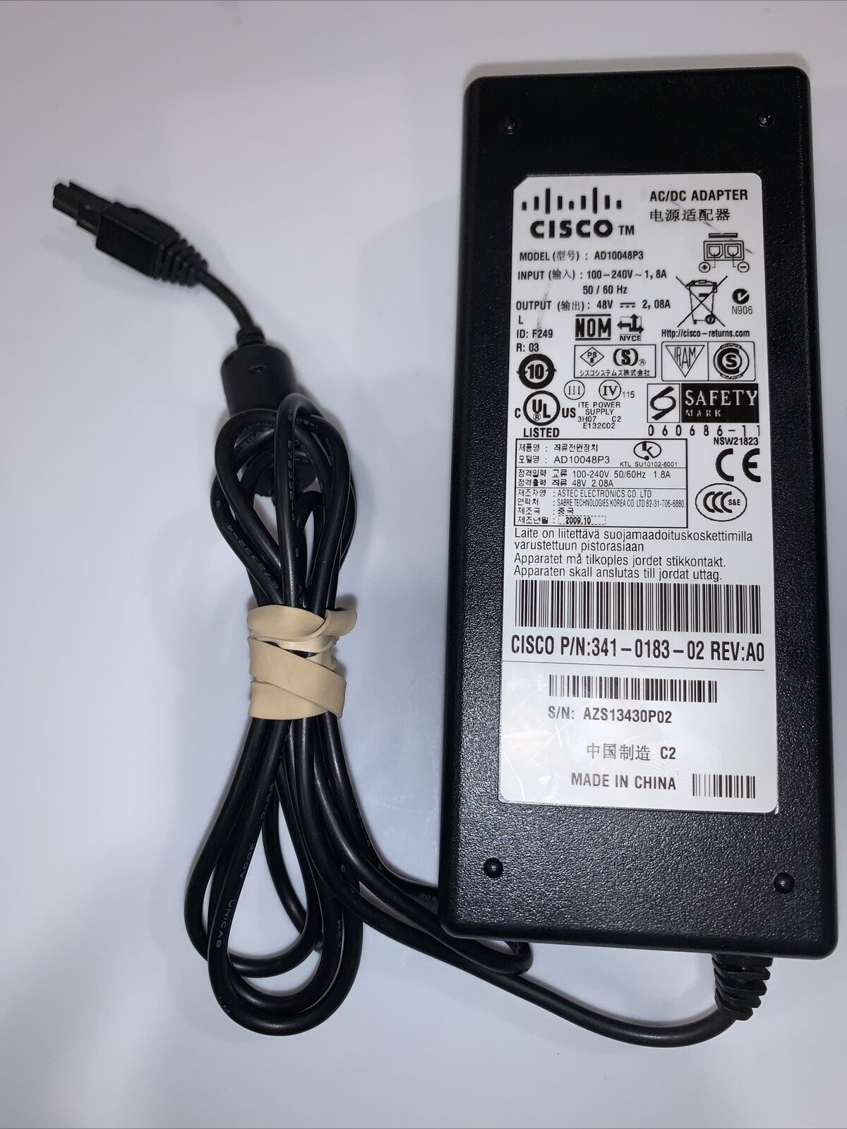 OEM CISCO 48V 2.08A 2-PIN POWER SUPPLY ADAPTER 341-0183-02 AD10048P3 TESTED-WORK Connectors: 2 Pin Compatible Brand: