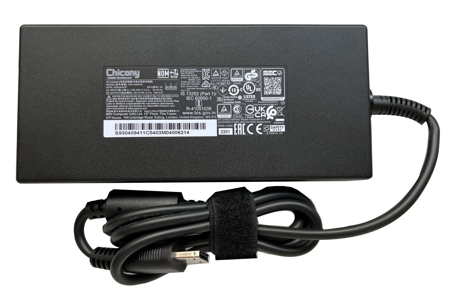 Chicony 20V 12A 240W AC Adapter Charger For MSI Stealth GS77 12UHS 12UH Power Brand: Chicony Type: Power Adapter C