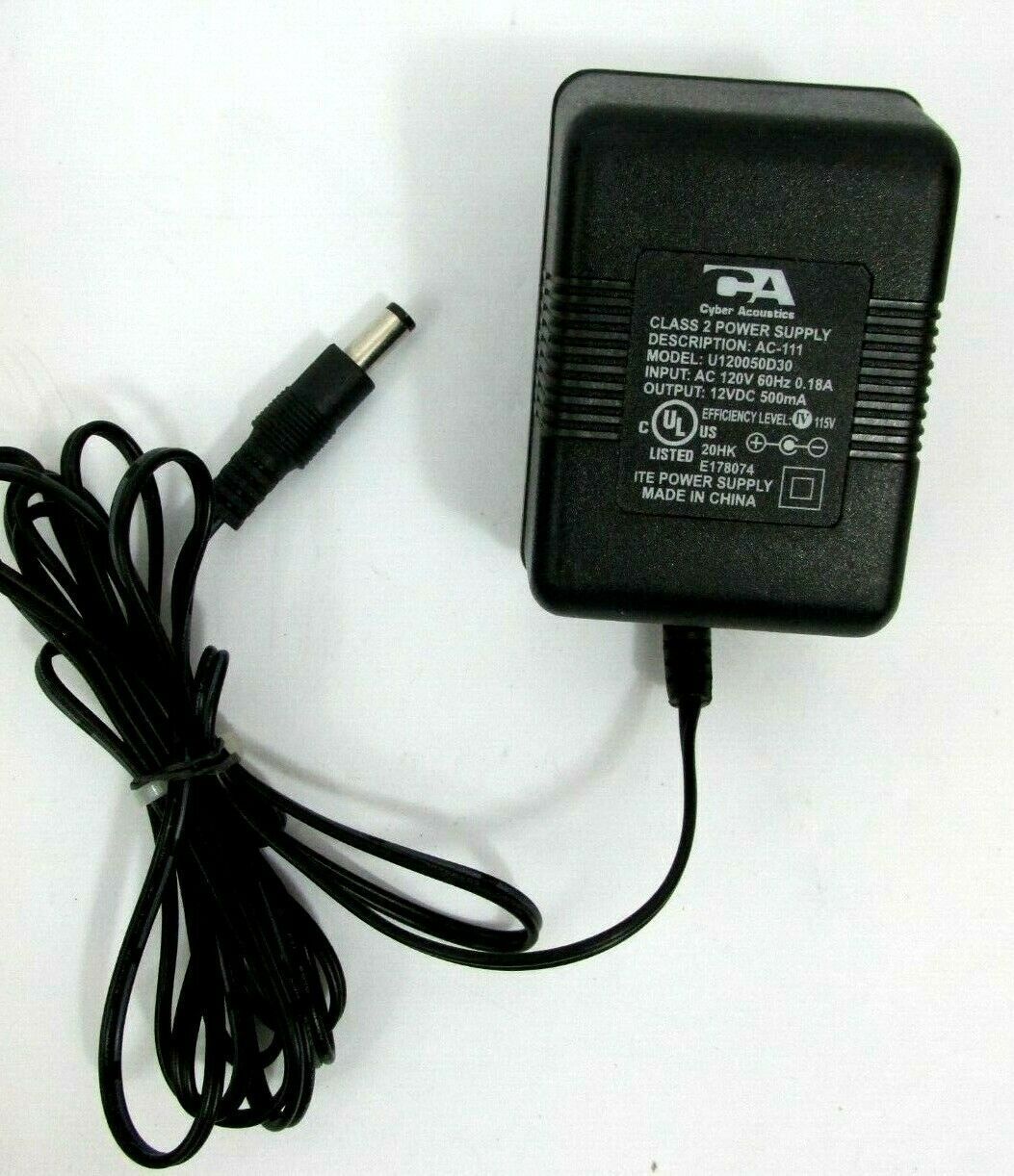 new Cyber Acoustics OEM AC-111 Power Supply Transformer Adapter 12vDC 500mA Type: AC/AC Adapter Connection Split/Dupl