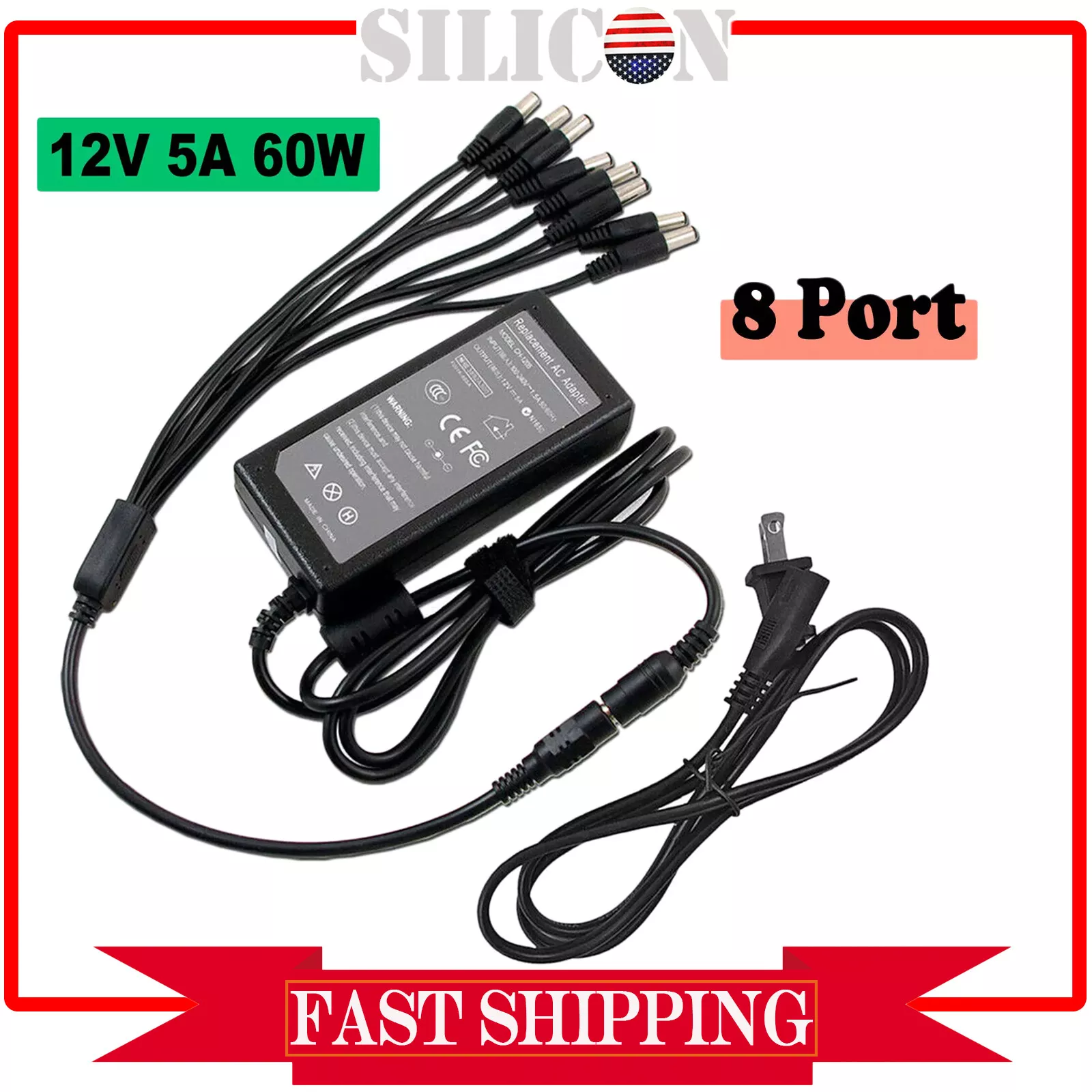 12v 5a Power Supply Adapter for CCTV Security Camera DVR 8 Split Zmodo Q-see Condition: NewNew Output: 12V 5A. 1 x 12V