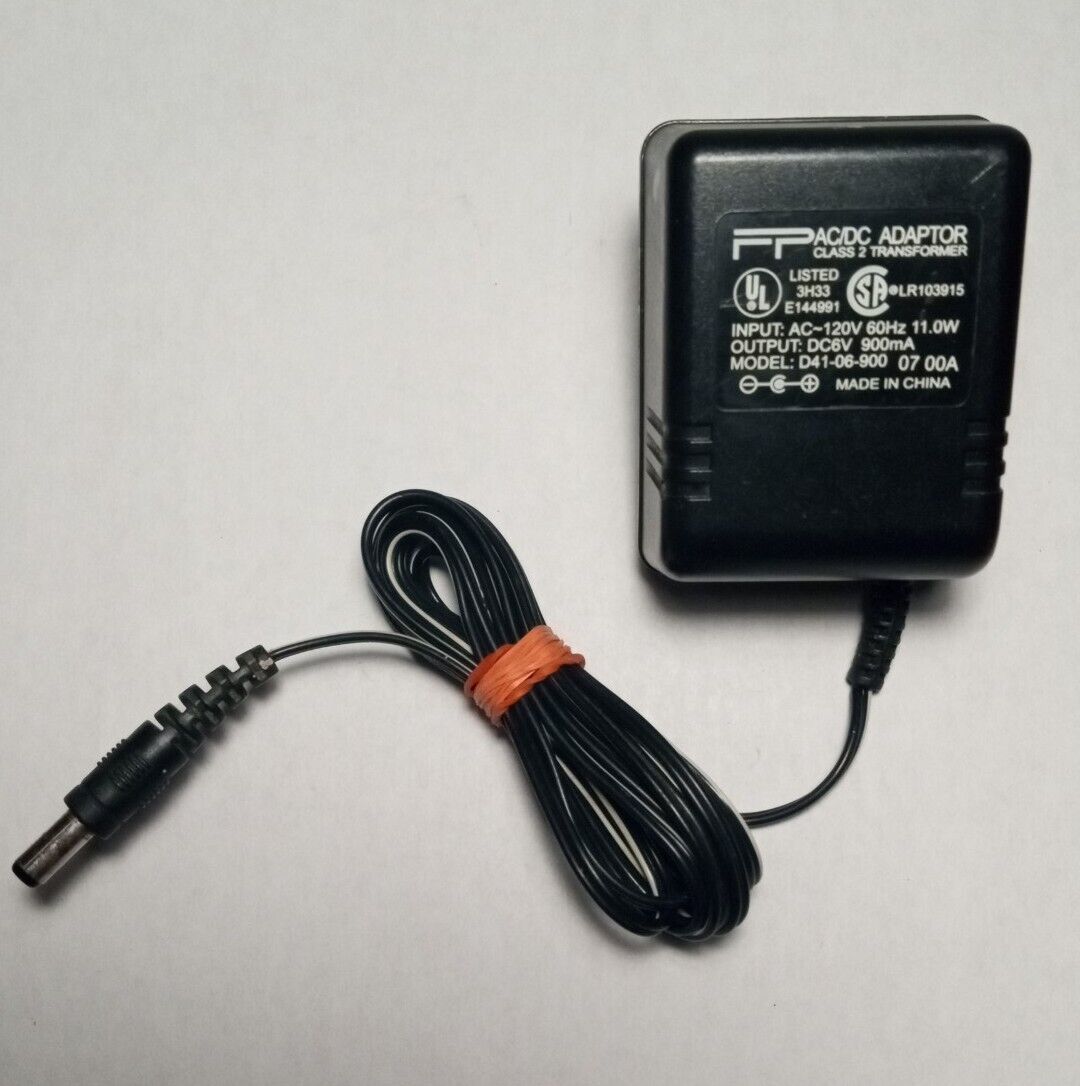 FP AC/DC ADAPTER CLASS 2 TRANSFORMER D41-06-900 DC6V 900mA (Tested) Brand: FP Type: AC/DC Adapter Country/Region o - Click Image to Close