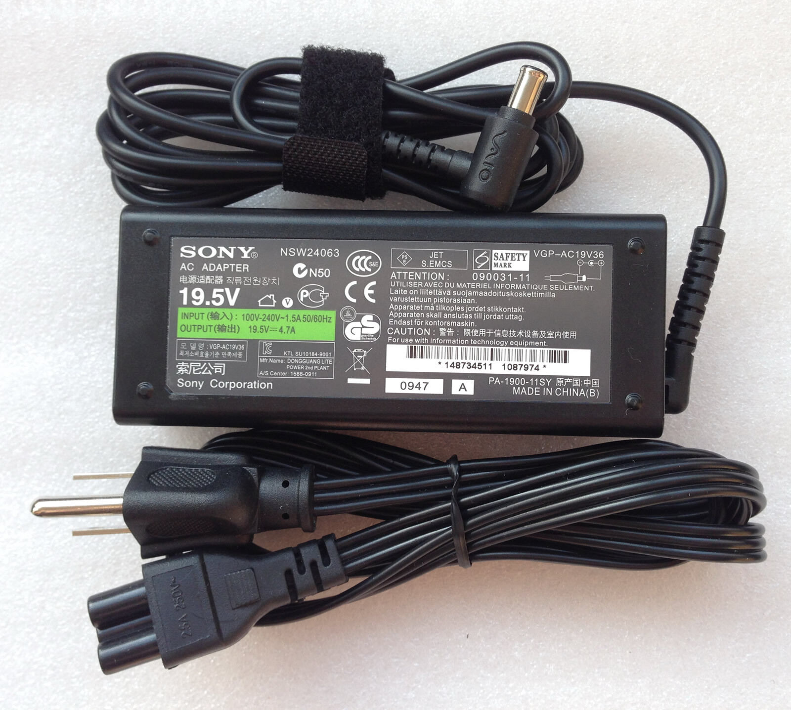 Original OEM AC Adapter Power Cord Charger for Sony Vaio VGP-AC19V32/VGP-AC19V36 Brand: Sony Max. Output Power: 90 W