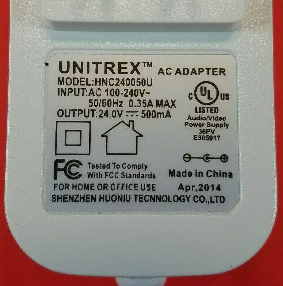 Genuine UNITREX HNC240050U Power Supply Adaptor 24V - 500mA OEM AC/DC Adapter Type: AC Adapter Features: Powered MPN