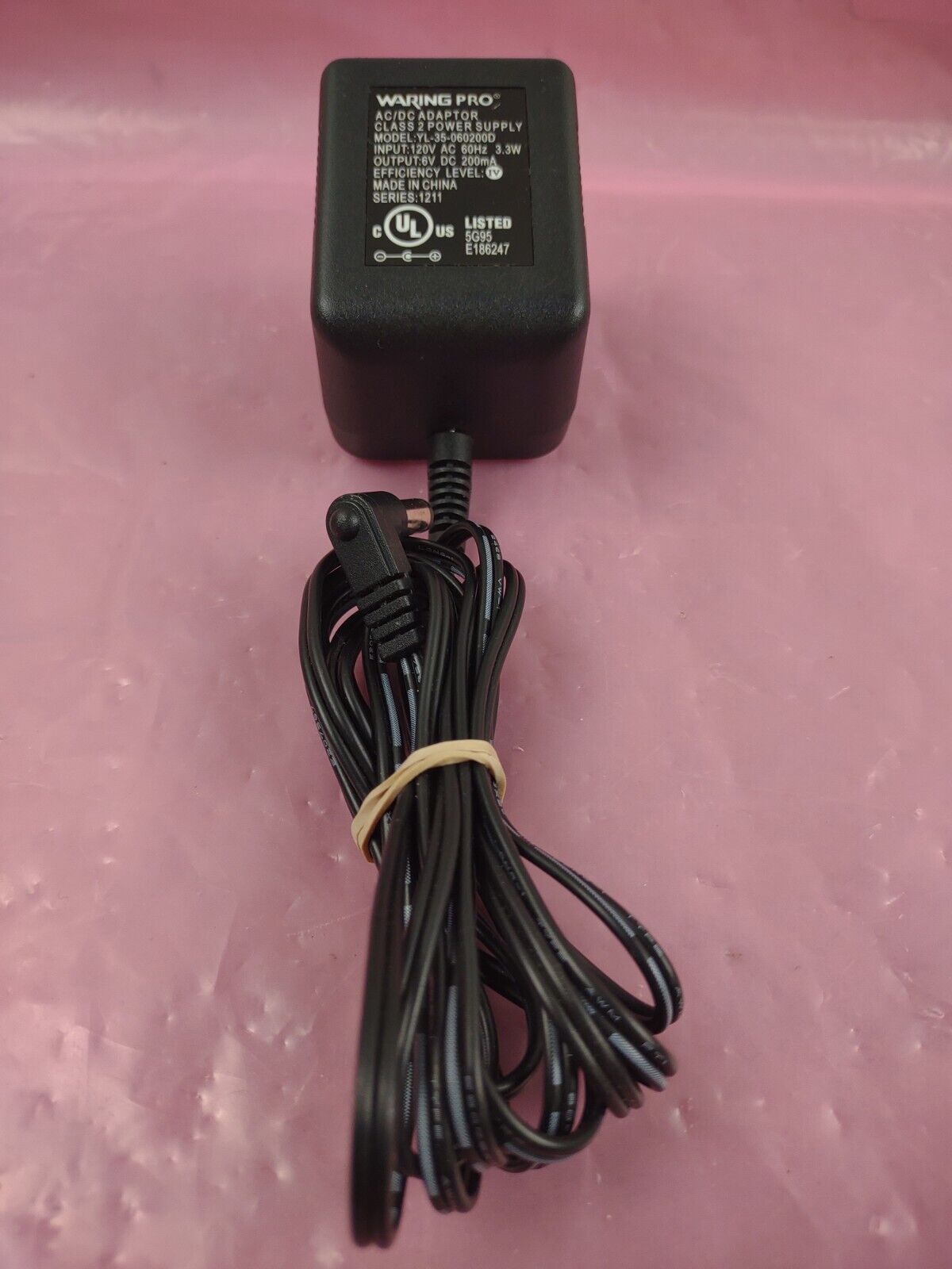 Waring Pro Power Supply Adapter Model: YL-35-060200D Output: 6V DC 200mA Type: AC/DC Adapter Output Voltage: 6 V B